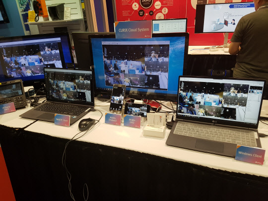 유프리즘은 지난달 미국 올랜도에서 열린 '엔터프라이즈 커넥트 2018'에 참가한 데 이어 이달 11일부터 13일까지 중국 북경에서 열리는 '인포콤 차이나 2018'에 참가한다. 올랜도 전시회 유프리즘 전시부스 모습.  유프리즘 제공